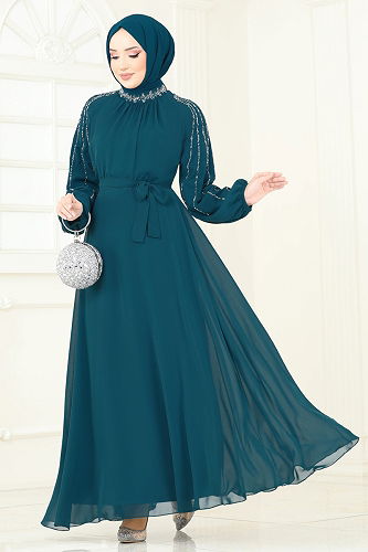 moda selvim فستان سهرة بترولي 5666EDF311 - Thumbnail