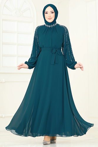 moda selvim فستان سهرة بترولي 5666EDF311 - Thumbnail