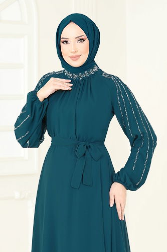 moda selvim فستان سهرة بترولي 5666EDF311 - Thumbnail