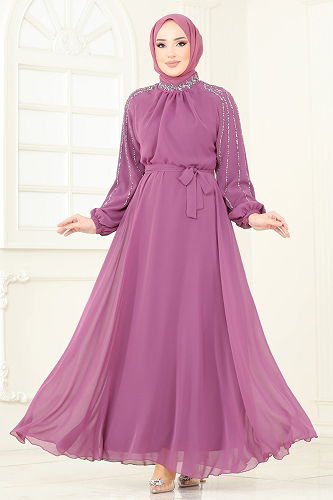 moda selvim Evening Dress 5666EDF311 Rose Dried - Thumbnail