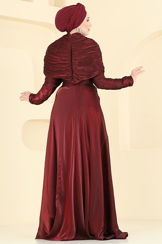 moda selvim فستان سهرة خمري 5669DMNK1166 - Thumbnail
