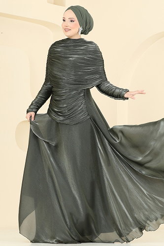 moda selvim فستان سهرة اخضر عفني 5669DMNK1166 - Thumbnail
