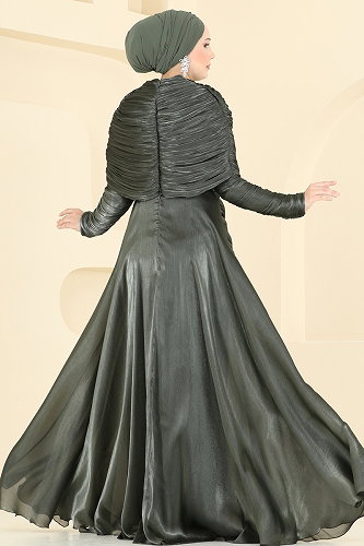 moda selvim فستان سهرة اخضر عفني 5669DMNK1166 - Thumbnail