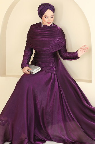 moda selvim Evening Dress 5669DMNK1166 Purple - Thumbnail