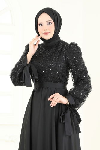 moda selvim Evening Dress 5670EDF311 Black - Thumbnail