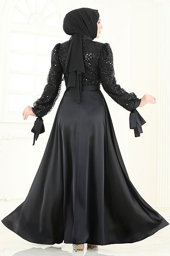 moda selvim Evening Dress 5670EDF311 Black - Thumbnail