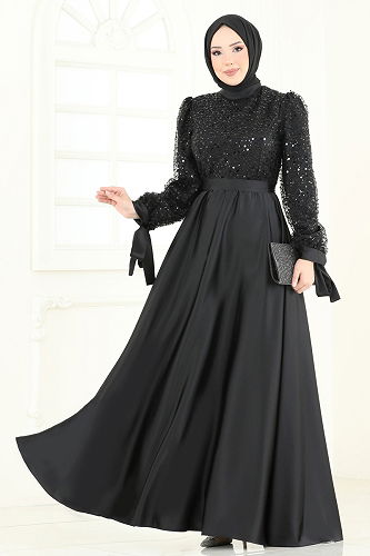 moda selvim فستان سهرة أسود 5670EDF311 - Thumbnail