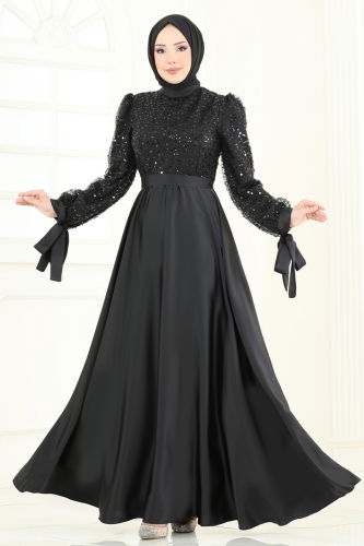 moda selvim فستان سهرة أسود 5670EDF311 - Thumbnail