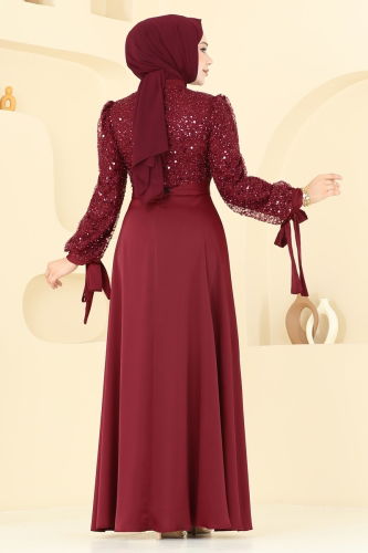 moda selvim Evening Dress 5670EDF311 Burgundy - Thumbnail