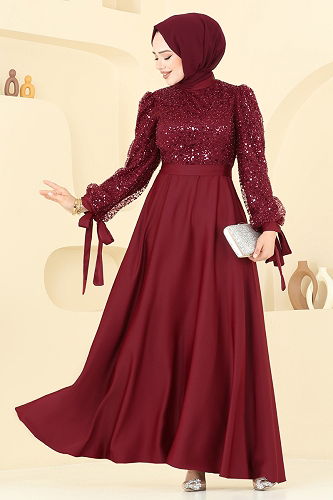 moda selvim فستان سهرة خمري 5670EDF311 - Thumbnail