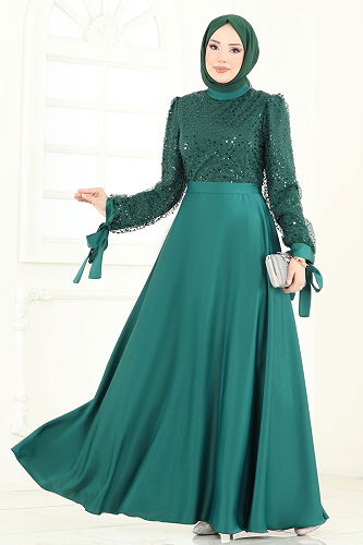 moda selvim Evening Dress 5670EDF311 Emerald - Thumbnail