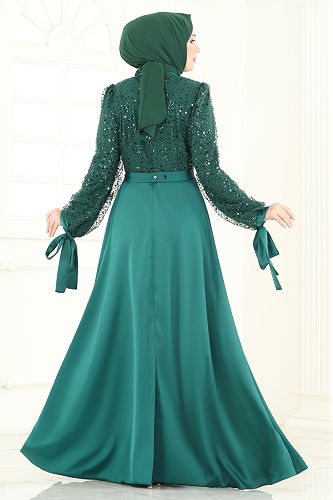 moda selvim Evening Dress 5670EDF311 Emerald - Thumbnail