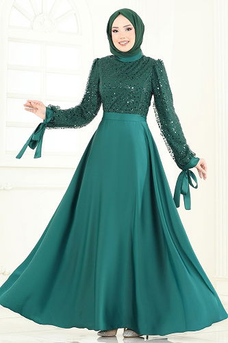 moda selvim فستان سهرة زيتي 5670EDF311 - Thumbnail