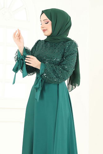 moda selvim فستان سهرة زيتي 5670EDF311 - Thumbnail