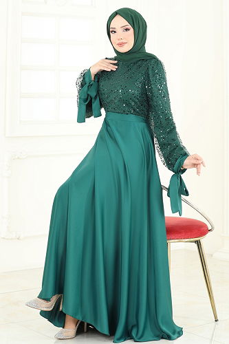 moda selvim فستان سهرة زيتي 5670EDF311 - Thumbnail