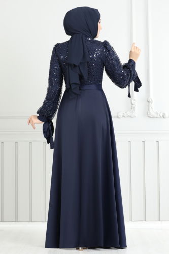 moda selvim Evening Dress 5670EDF311 Navy Blue - Thumbnail