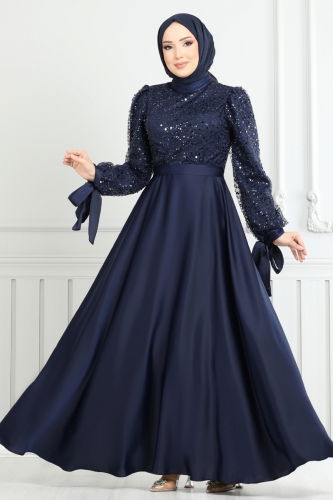 moda selvim Evening Dress 5670EDF311 Navy Blue - Thumbnail