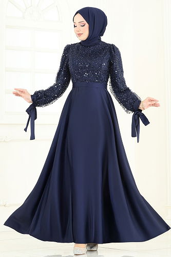 moda selvim Evening Dress 5670EDF311 Navy Blue - Thumbnail