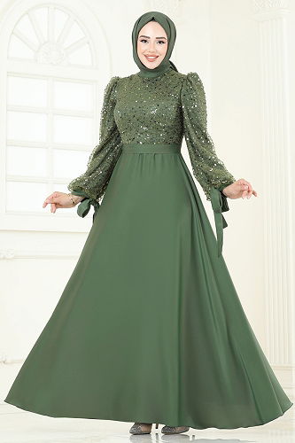 moda selvim Evening Dress 5670EDF311 Nefti Green - Thumbnail
