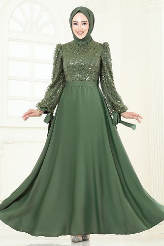 moda selvim Evening Dress 5670EDF311 Nefti Green - Thumbnail