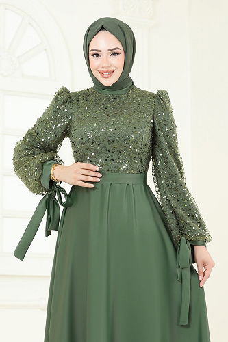 moda selvim Evening Dress 5670EDF311 Nefti Green - Thumbnail