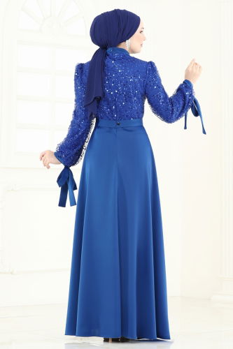 moda selvim Evening Dress 5670EDF311 Saxe - Thumbnail