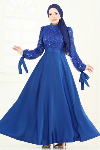 moda selvim فستان سهرة نيلي 5670EDF311 - Thumbnail