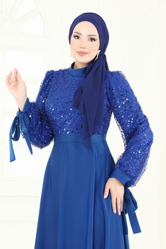 moda selvim فستان سهرة نيلي 5670EDF311 - Thumbnail