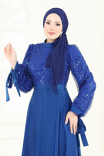 moda selvim فستان سهرة نيلي 5670EDF311 - Thumbnail