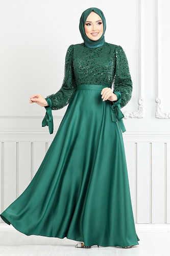 moda selvim Evening Dress 5670END900-M Emerald - Thumbnail