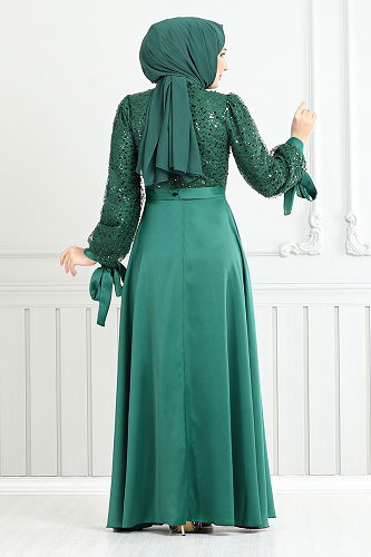 moda selvim Evening Dress 5670END900-M Emerald - Thumbnail