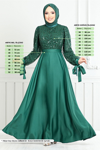 moda selvim فستان سهرة زيتي 5670END900-M - Thumbnail