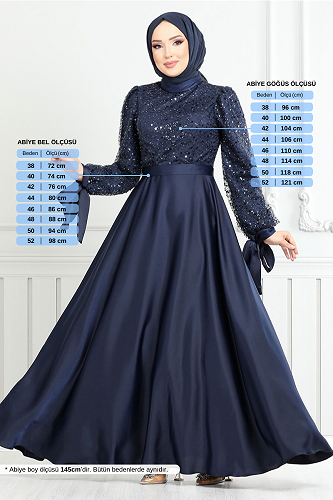 moda selvim Evening Dress 5670END900-M Navy Blue - Thumbnail
