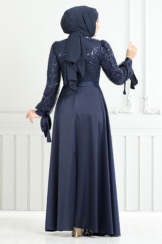 moda selvim Evening Dress 5670END900-M Navy Blue - Thumbnail