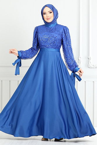 moda selvim Evening Dress 5670END900-M Saxe - Thumbnail