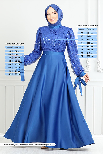 moda selvim Evening Dress 5670END900-M Saxe - Thumbnail