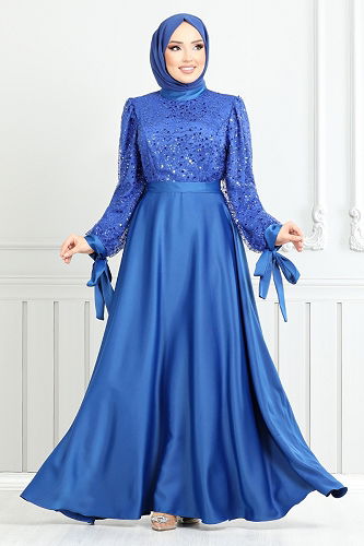 moda selvim Evening Dress 5670END900-M Saxe - Thumbnail