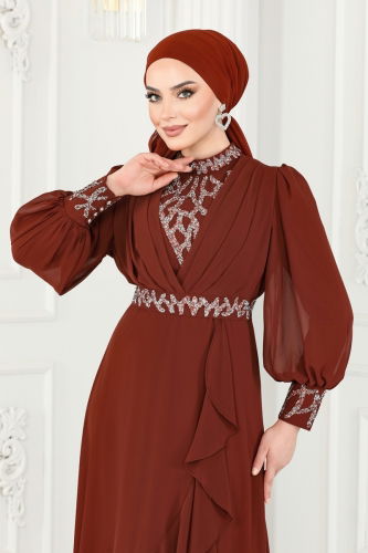 moda selvim فستان سهرة نحاسي 5671AB368 - Thumbnail