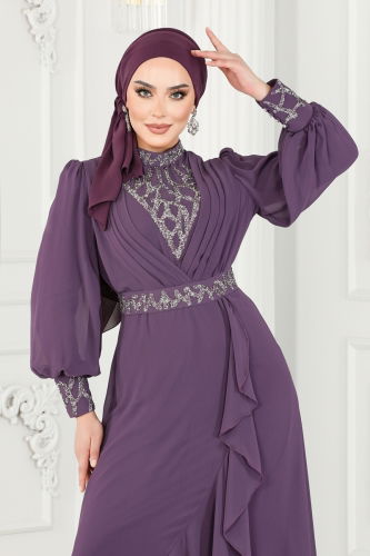 moda selvim فستان سهرة ليلكي 5671AB368 - Thumbnail