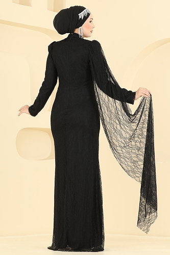 moda selvim فستان سهرة أسود 5672DMNK1166 - Thumbnail