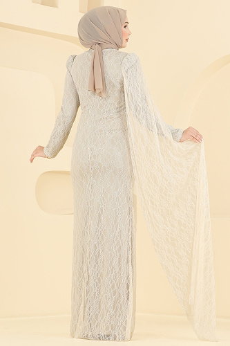moda selvim Evening Dress 5672DMNK1166 Stone - Thumbnail