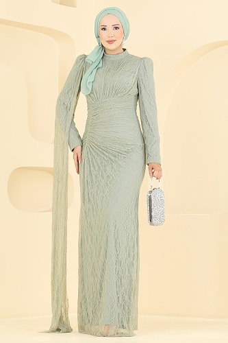 moda selvim Evening Dress 5672DMNK1166 Water Green - Thumbnail