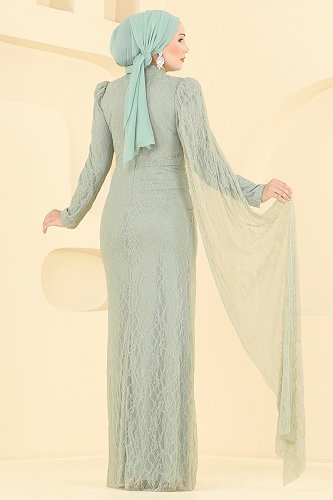 moda selvim Evening Dress 5672DMNK1166 Water Green - Thumbnail