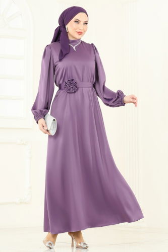 moda selvim Evening Dress 5674EDF311 Dark Lilac - Thumbnail