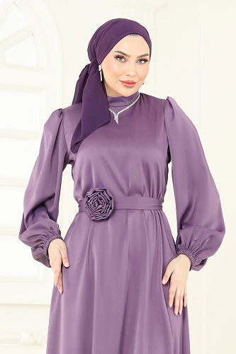 moda selvim Evening Dress 5674EDF311 Dark Lilac - Thumbnail