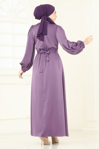 moda selvim Evening Dress 5674EDF311 Dark Lilac - Thumbnail