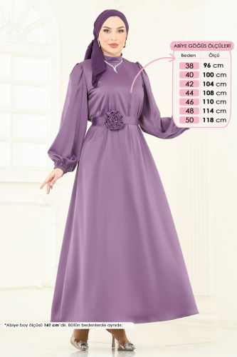 moda selvim Evening Dress 5674EDF311 Dark Lilac - Thumbnail