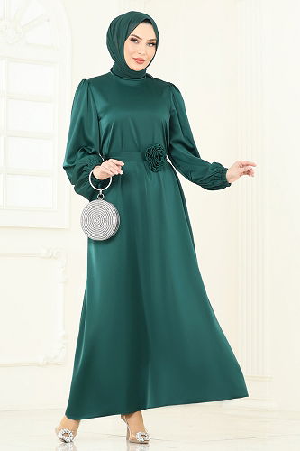 moda selvim Evening Dress 5674EDF311 Emerald - Thumbnail