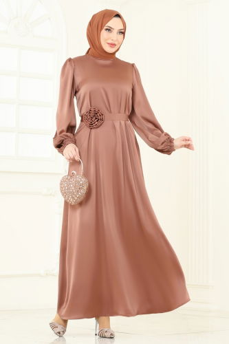 moda selvim Evening Dress 5674EDF311 Light Brown - Thumbnail