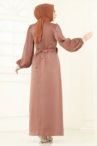 moda selvim Evening Dress 5674EDF311 Light Brown - Thumbnail